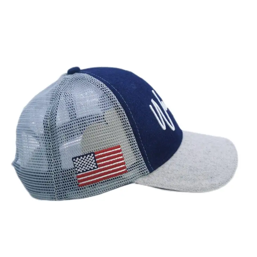 卸売ジムファンシーラグジュアリーカシミアブランク調節可能なブランドウールフェルト野球帽アメリカ国旗トラッカーハット付き
