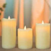 Ensemble de 3 bougies en cire de paraffine à alimentation directe d'usine, bougies en forme de pilier, LED scintillante, flamme 3D, télécommande, alimentation par batterie, décoration d'intérieur