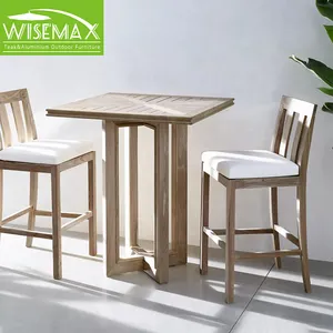 WISEMAX FURNITURE Nordic Teak Wood Bar Chair Outdoor Bar Stool And Table High Backrest Waterproof Fabric Bar Chair For Villa