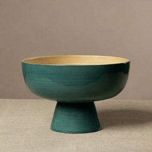 Tazón Largo para Ensalada con Base, Diseño Moderno, Hecho a Mano con Bambú Natural Ecológico, Personalizable, 30 cm de Diámetro, para el Hogar - Product Image 1