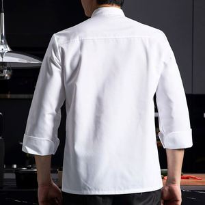 Veste de travail en lin sécurisée avec poches, tenue de cuisine noire pour chef, uniforme féminin, blouses blanches - Product Image 4