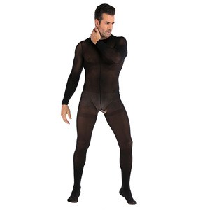 Combinaison sexy pour homme à manches longues, une pièce, ouverte, transparente, lingerie - Product Image 1
