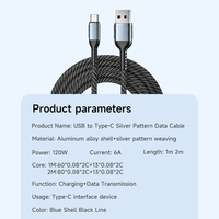 Nuevo Diseño, Cable de Datos USB a Tipo-C de 120W, Fabricante de Cables de Carga Rápida con Trenzado de Nailon Negro y Gris para Laptop, Servicio OEM, CE, RoHS