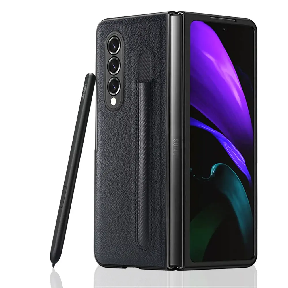 Business style leather phone case cover For Samsung Galaxy Z Fold 3 with Pen bag