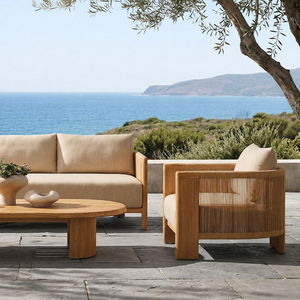 Mobili di Lusso da Esterno <span class=keywords><strong>Divani</strong></span> da Giardino per Hotel Arredi Moderni in Legno di Teak con Intreccio in Corda Set da Patio per Villa Resort Salotto da Giardino - Product Image 1
