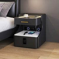 Table de chevet intelligente multifonction avec serrure à code, haut-parleur Bluetooth, prises et chargeur sans fil BTBT018 pour la maison ou l'hôtel