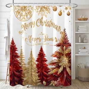Cortina de Ducha de Poliéster con Diseño de Reno Navideño, Cortina de Baño con Impresión Digital Personalizada, Impermeable, Venta al por Mayor - Product Image 2