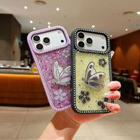 Coques de téléphone BAILI Factory de luxe, magnifiques, avec cadre, perles scintillantes en diamant, papillon doré brillant, pour iPhone 17Pro 15plus