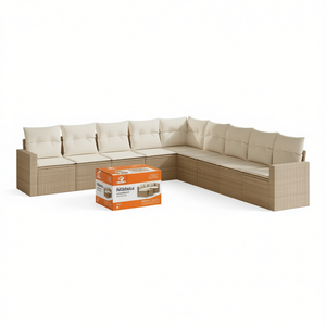 Ensemble de canapés de jardin modulaires en rotin beige, mobilier d'extérieur, capacité de 10 personnes, design moderne - Product Image 1