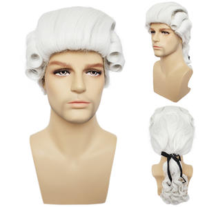 Abogado juez barroco Cosplay peluca rizada gris blanco negro hombres disfraz <span class=keywords><strong>pelucas</strong></span> Deluxe histórico largo sintético peluca para Halloween - Product Image 1