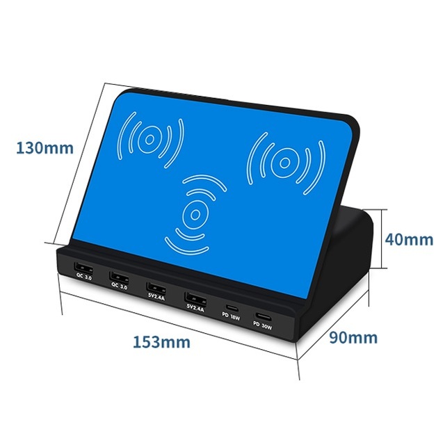 120W 6 Port Wireless USB Charging Station with 10W Wireless Charging Stand for Smartphone, Cell Phones, Tablets Other