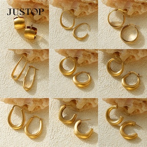 Trending Hoop <b>Earrings</b> <b>Hook</b> 18K Gold Plated Stainless Steel Hypoallergenic Women's Korean Fashion Jewelry - Product Image 6