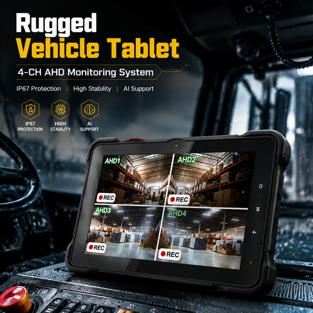 New 10" Rugged Vehicle Tablet Android 9.0 4-CH AHD Camera Input AI ADAS DMS 1000 Nits Sunlight Readable Industrial PC Fleet ROHS