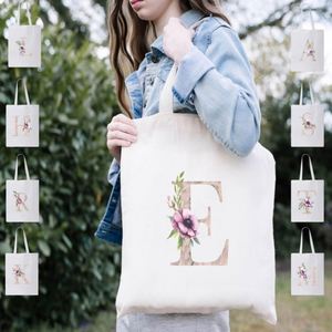 Bolsas de Tela Personalizadas con Diseño Floral, Bolsas de Compras Impresas a Medida para Mujer, Bolsa de Algodón Puro con Letras en Acuarela para Exteriores - Product Image 2