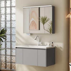Mobile Bagno Sospeso di Alta Qualità con Lavabo e Specchio LED Integrato - Mobiletto da Bagno Sospeso - Product Image 6
