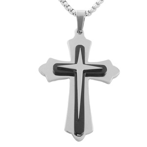 Stainless Steel <b>Cross</b> Pendant Necklace Men's Geometric Design Punk Style Fashion Jewelry 120179 - Product Image 1