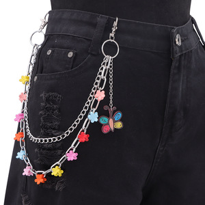 Fashion Waist Chain Colorful Flower Metal Chain Double <b>Ring</b> Butterfly Pendant Casual Body Chain Zinc Alloy - Product Image 2