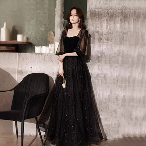 Black Evening Gown Sweetheart Neckline Empire Waist A-Line Chiffon Long Dress For Formal Events - Product Image 3