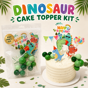 Bộ trang trí bánh sinh nhật khủng long hoạt hình 15 món, gồm bóng bay hình T-Rex 3D, cờ dây, dành cho tiệc trẻ em - Product Image 1