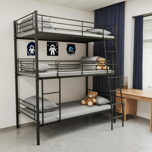 <span class=keywords><strong>Lit</strong></span> <span class=keywords><strong>superposé</strong></span> <span class=keywords><strong>triple</strong></span> <span class=keywords><strong>en</strong></span> acier inoxydable à trois niveaux avec décoration <span class=keywords><strong>en</strong></span> <span class=keywords><strong>bois</strong></span> moderne, gain de place pour le salon et la chambre à coucher - Product Image 5