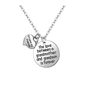 Hot sale can be lettering grandmother to grandson affection round love stainless steel necklace heart pendent