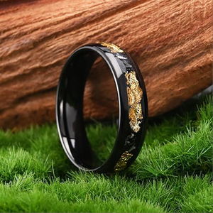 8mm & 6mm Black Tungsten Carbide Wedding Promise Anel Incrustado com Gold Foil Meteorito Fragmentos para Casais Noivado Festa - Product Image 5