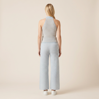 Ensemble tricoté pour femme OEM en mélange de lyocell et coton texturé, comprenant un haut sans manches et un pantalon