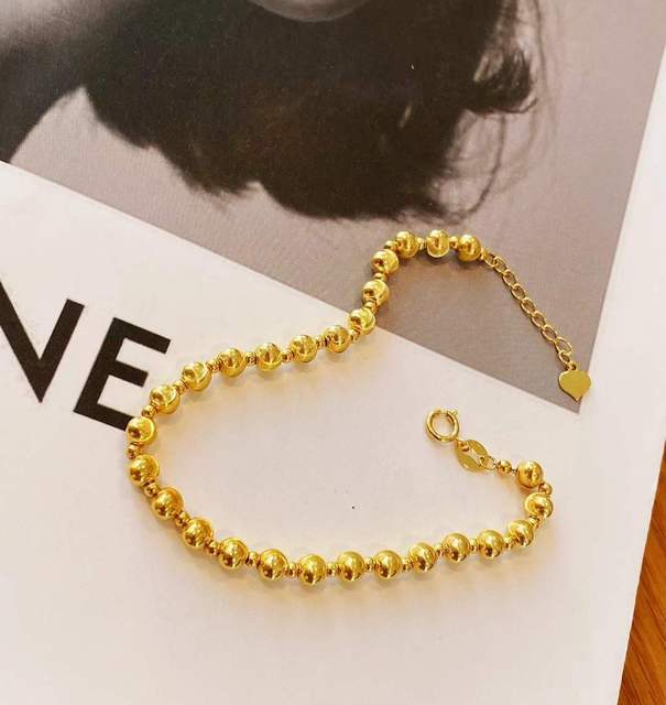 NINE'S New Arrival Lovely Delicate 18k Pure Solid Gold Sparkling Bead Ball Chain Bracelet Gold Jewelry