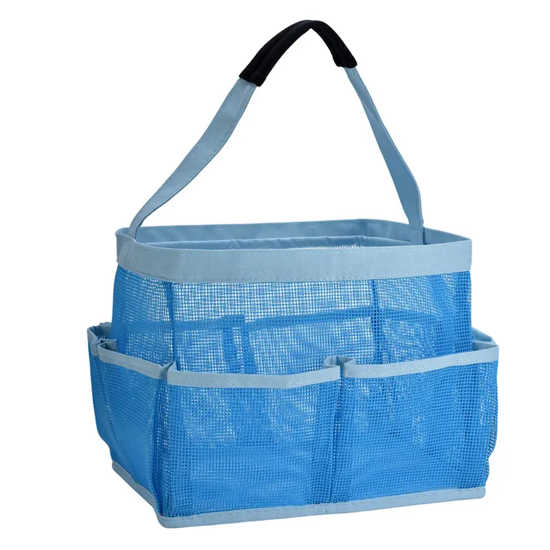 OEM ODM maille sac de plage pantoufles vêtements produits de bain sacs de rangement avec 9 poches voyage douche organisateur sac à main trousses de toilette