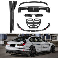 Kit extérieur en fibre de carbone préimprégnée pour BMW M3 G80 style MP : Lame avant, jupes latérales, spoiler, diffuseur OEM, calandre, rétroviseurs
