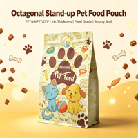 Sac pour aliments pour animaux de compagnie à fond plat imprimé sur mesure, à huit soudures latérales, avec fermeture éclair, en BOPP, VMPET, PE 140 microns, pour aliments pour chiens et chats