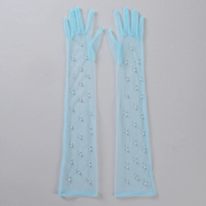 Nouveaux gants longs <span class=keywords><strong>en</strong></span> dentelle noire sexy pour femmes, avec perles, <span class=keywords><strong>en</strong></span> <span class=keywords><strong>tulle</strong></span> blanc, à doigts complets, jusqu'au coude, style vintage, pour mariage, mariée, robe, mitaines - Product Image 3