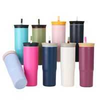 Gobelet isotherme droit en acier inoxydable double paroi de 24 oz avec paille, couleur macaron, pour voyage
