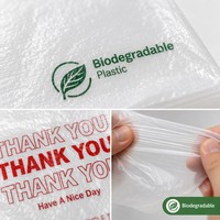 Sacs en polyéthylène haute densité (HDPE) blancs, recyclables, imperméables, type T-shirt, avec poignée gilet, soufflet latéral, impression rouge 'Thank You Have Nice Day', cadre photo, grande taille