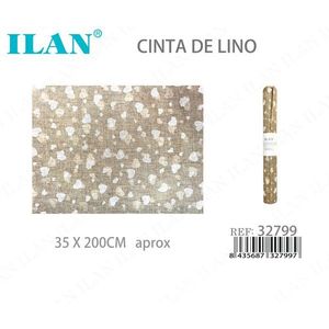 Nastro di Lino ILAN 35x200Cm Oro con Puntini Bianchi per Decorazioni e Artigianato - Product Image 1