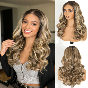 Perruques synthétiques transparentes à dentelle frontale FREEDOM 9x6 pour femmes, pré-épilées, ondulées, 20 pouces, pré-coupées pour perruques <span class=keywords><strong>cosplay</strong></span> blondes et brunes - Product Image 2