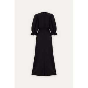 ชุดราตรียาวถักโครเชต์สีดำ แขนทรงบอลลูน คอวีสูง เอวทรงเอ็มไพร์ ยาวถึงพื้น สำหรับงานพิธีการและงานเลี้ยง - Product Image 1