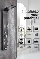 Panneau de douche mural multifonctionnel en acier inoxydable poli 304/201 pour appartement, avec jets de pluie et de massage, vente en gros