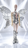 Costume de scène en coton à paillettes miroir argentées pour spectacle de danse chinoise, tenue de défilé pour événements de club et artistes