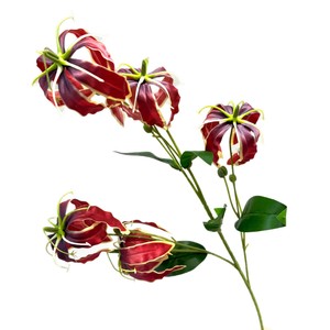 Bouquet de fleurs artificielles Qi Yu 5 têtes de lys flamboyants en soie Gloriosa pour mariage et décoration intérieure - Product Image 1