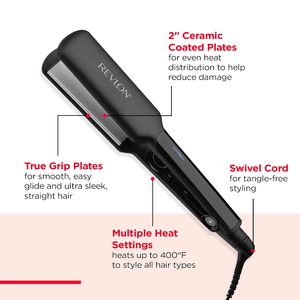 Plancha de Pelo Revlon Eléctrica con Revestimiento Cerámico de 2 Pulgadas, Calentamiento Rápido, con Pantalla LED de Temperatura para Resultados Suaves - Product Image 4