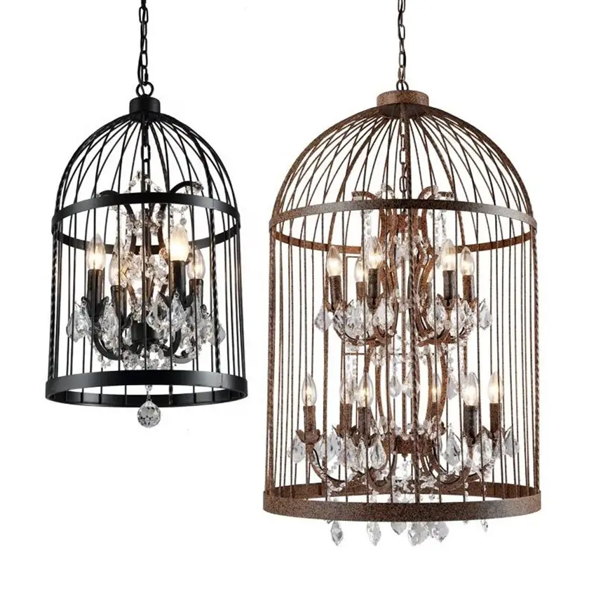 Whole popular European style led bird cage chandelier metal hanging chandelier crystal light