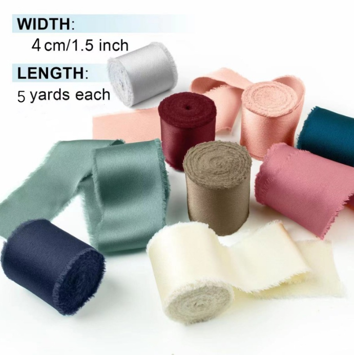 Dark Green Raw Edge Shinny Christmas Chiffon Ribbon Shimmery Gold Silk Ribbon for Bouquet Gift Wrapping Wedding Decor