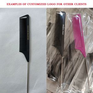 Peine de cola de rata antiestático de ABS en oferta, peine para separar el cabello para peluquería, peine de carbono para trenzar con logo personalizado - Product Image 4