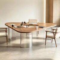 Table de conférence multifonctionnelle de petite taille avec pieds triangulaires en bois massif et en acrylique, pour négociations, formations, salles de réunion, bureaux
