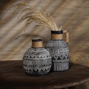 EAGLEGIFTS Hand Painted Tribal Style Black and White Modern Jar Vase Cheap Wholesale Home Decor Flower Vase Ceramic Porcelain