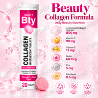 Comprimés effervescents de collagène beauté à marque privée OEM, biotine, fraise, kiwi pour la peau, les cheveux et les ongles, avec vitamines C et E