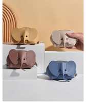 Porte-monnaie en cuir de vachette PU fait main avec fermeture éclair, motif éléphant mignon, dessin animé, mini, avec sangle détachable, portable
