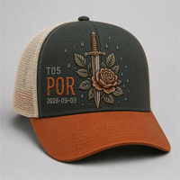 Casquette Trucker Vintage à 5 Panneaux avec Impression High Crown, Visière en Mousse et Dos en Maille, Style West Coast Chicano Streetwear Urbain, Vente en Gros