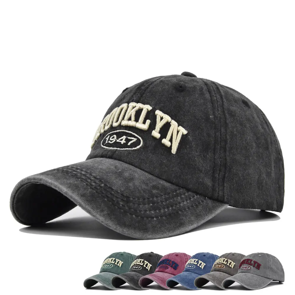 soft top BROOKLYN letter embroidered washed denim vintage baseball cap for men woman